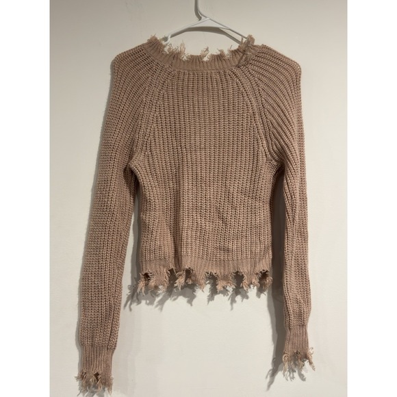 Full Circle Trends Pink Knit Frayed Hem Sweater Women's Size S - Picture 11 of 12